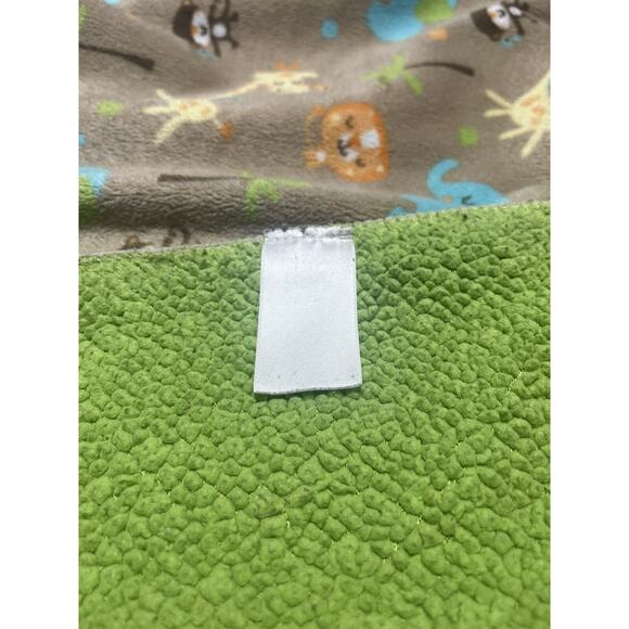 Just Born Brown Tan Baby Blanket Safari Zoo Jungle Animal Green Sherpa - Picture 5 of 7